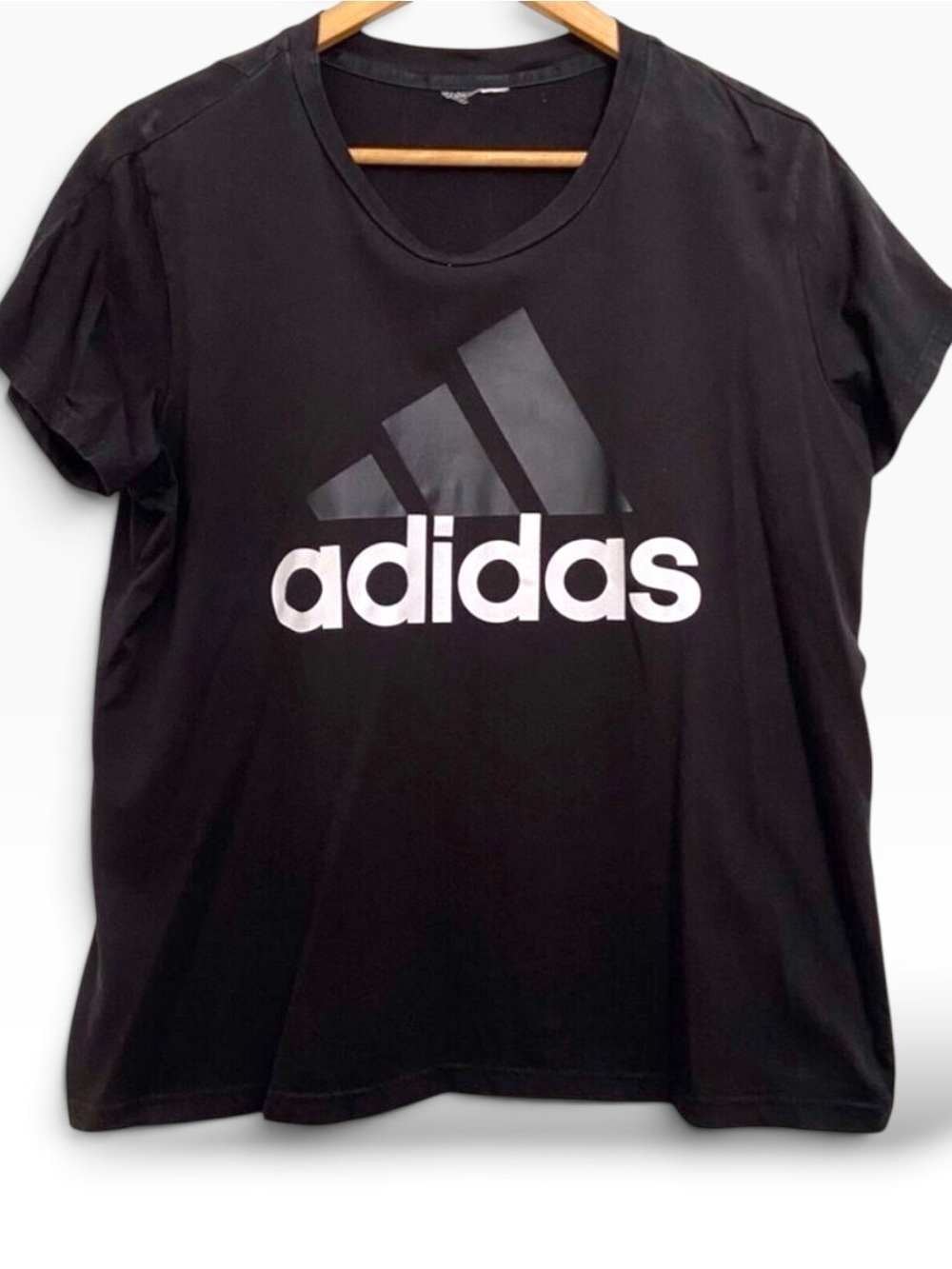 ADIDAS black white boxy tee short sleeves t-shirt large crop round neck